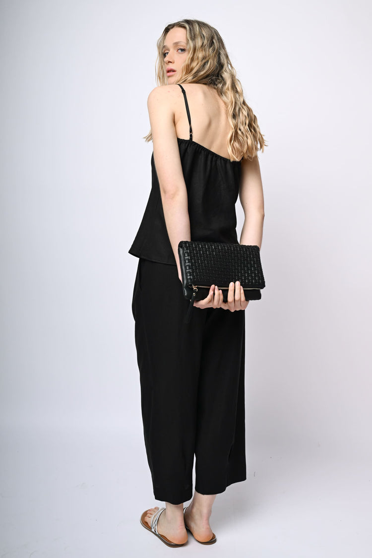 Top in lino e viscosa con pizzo