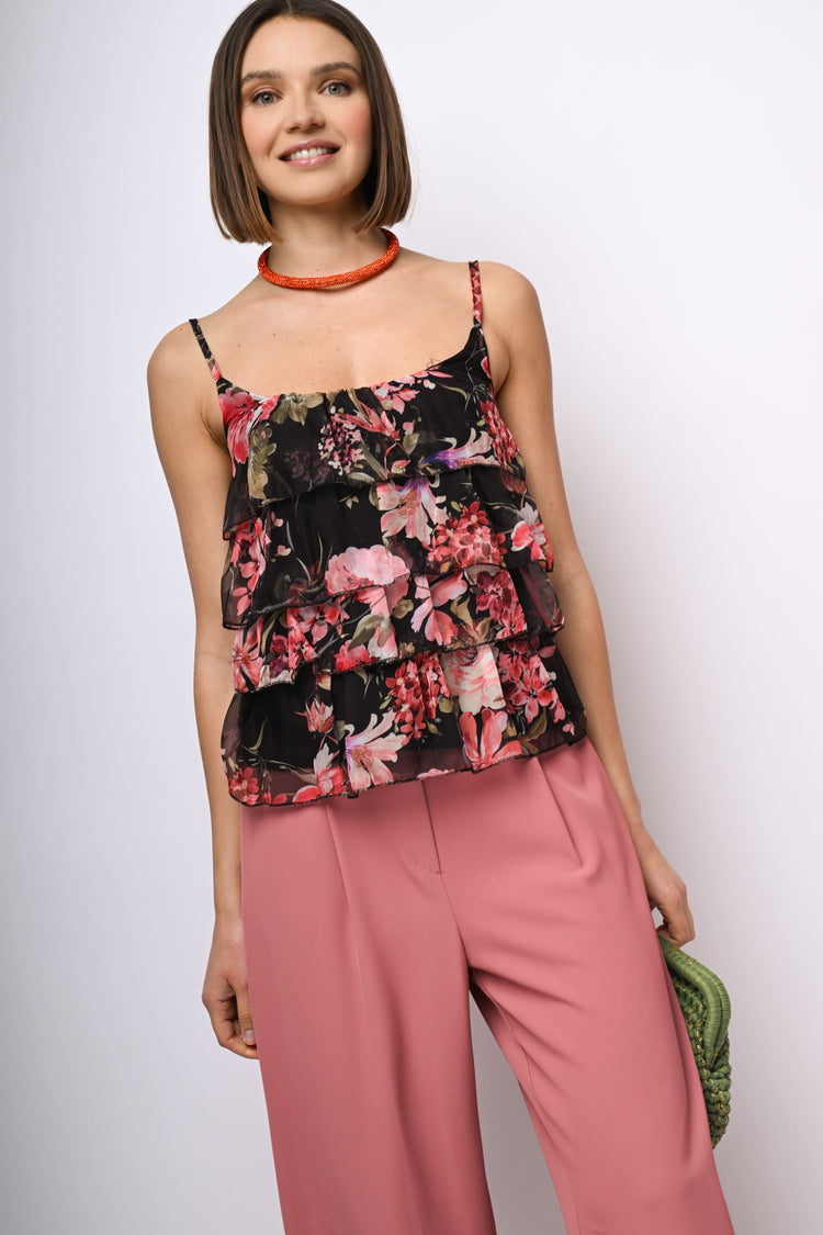 Top a balze con stampa floreale