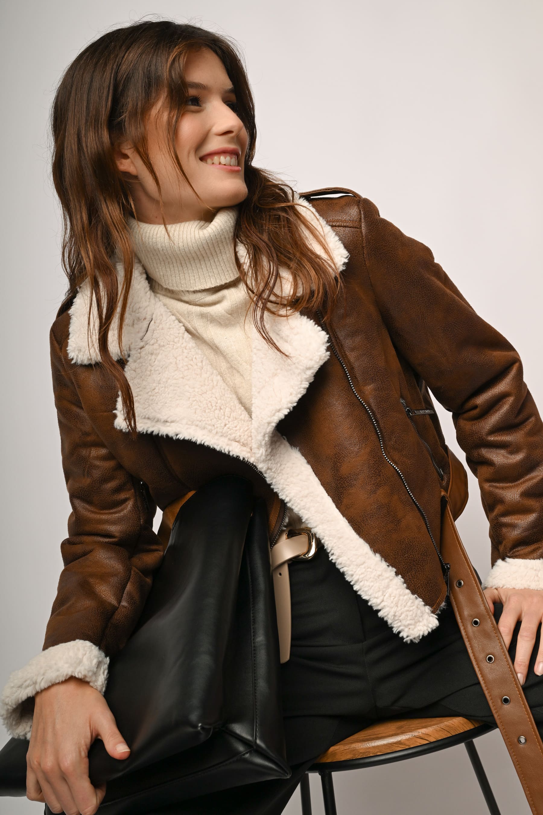 Donna Giacca VERO 100% PELLE Di Pecora Montone Invecchiata Cognac