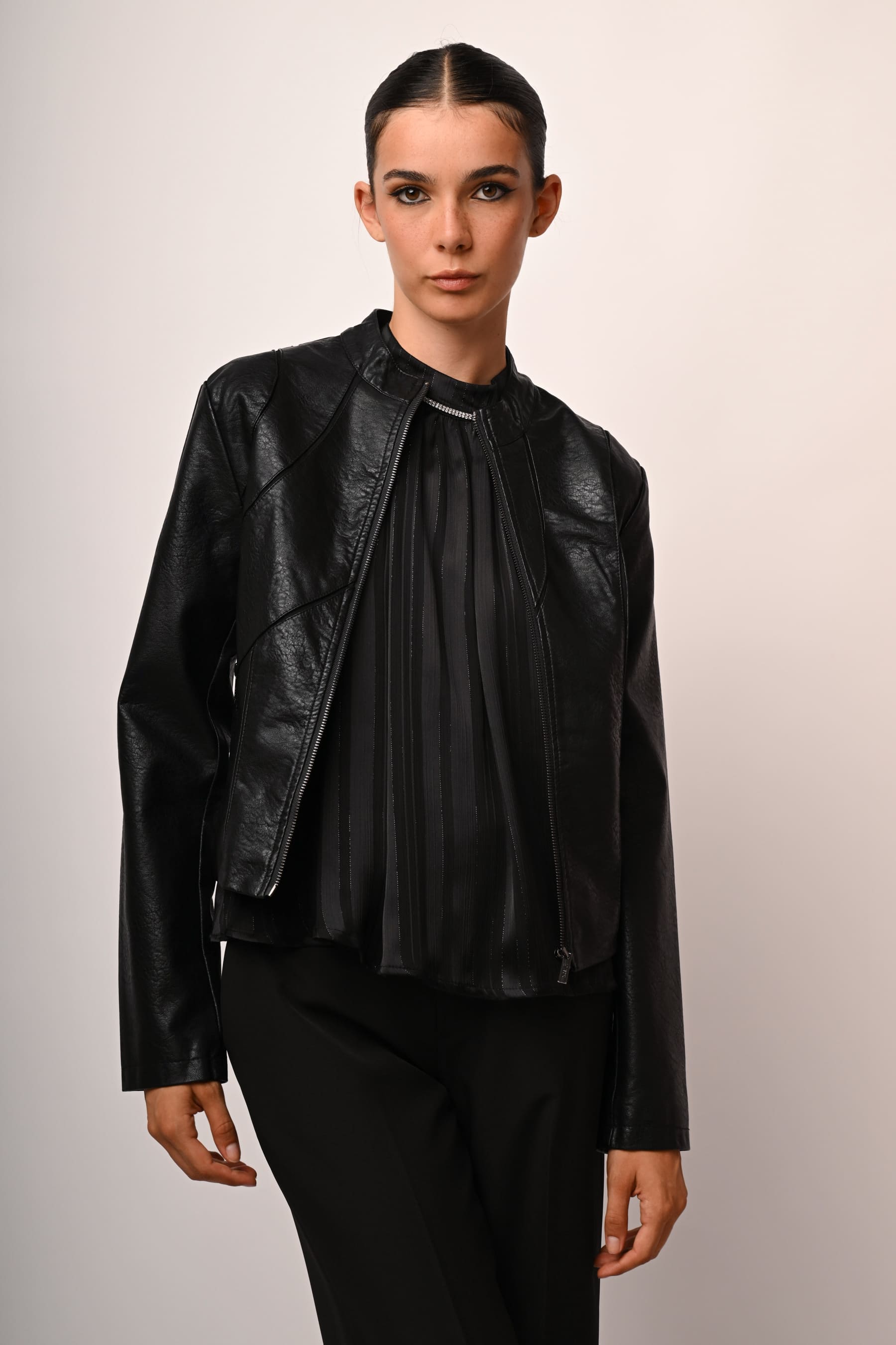 Giacca stile biker in similpelle – Nunalie