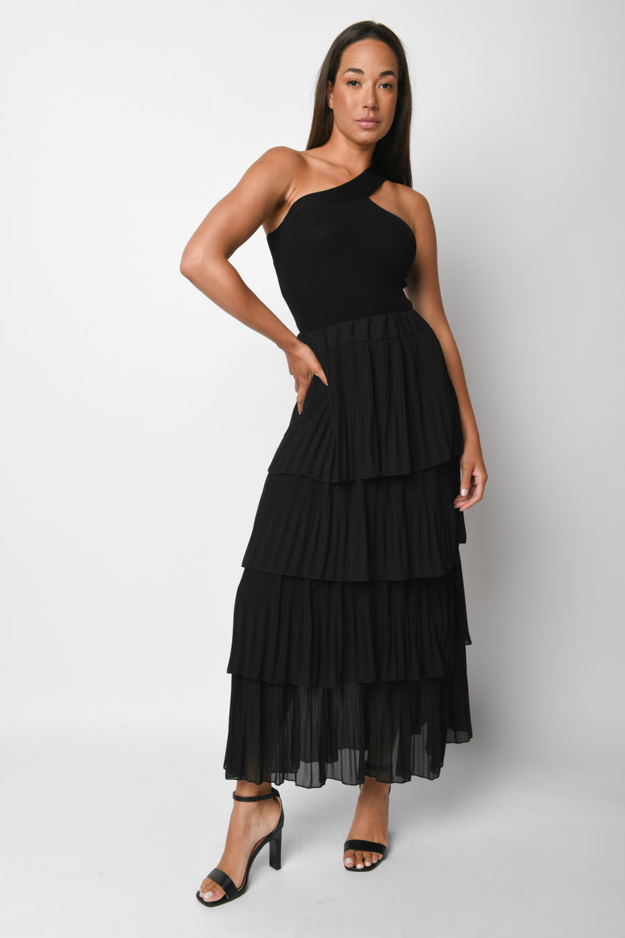 Gonna Lunga Da Donna A Vita Alta Con Coulisse Tinta Unita Gonna Reggicalze, Nero , M - Foto 2