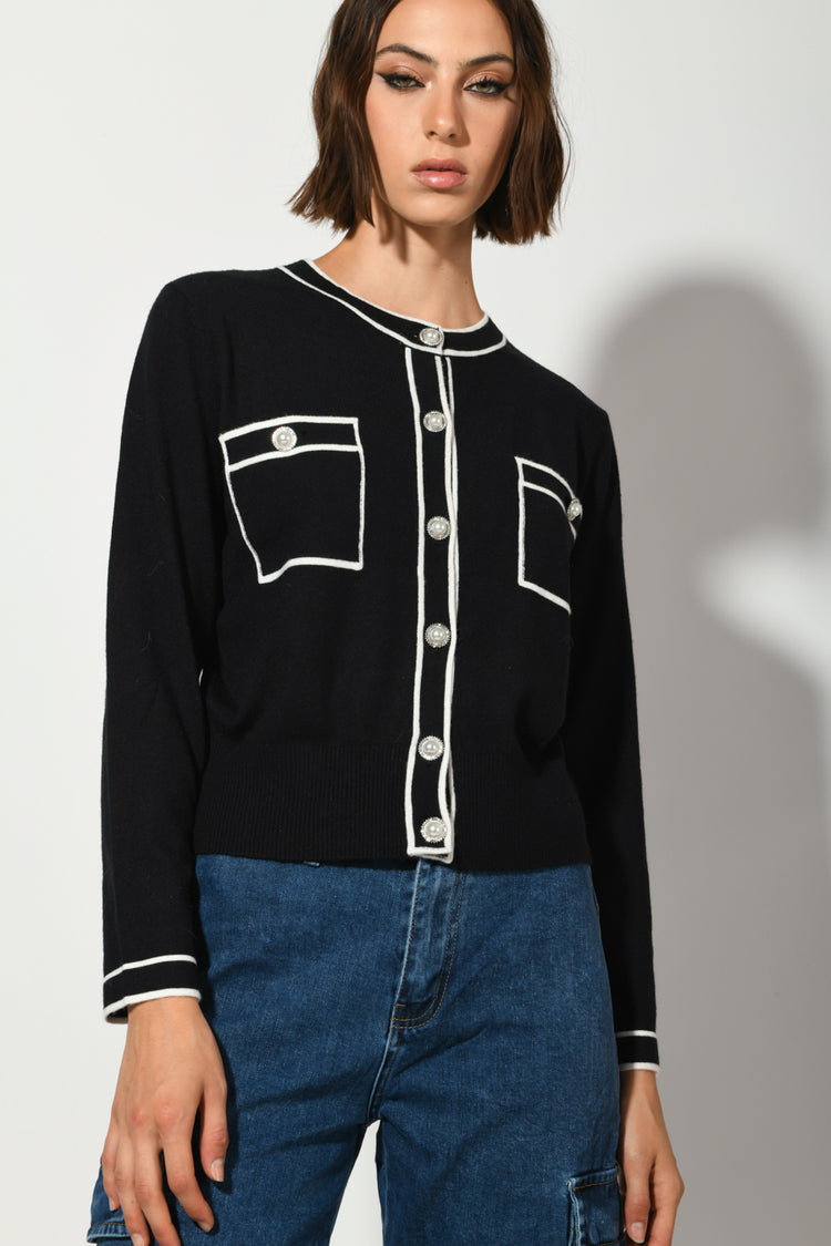 Cardigan con profili a contrasto