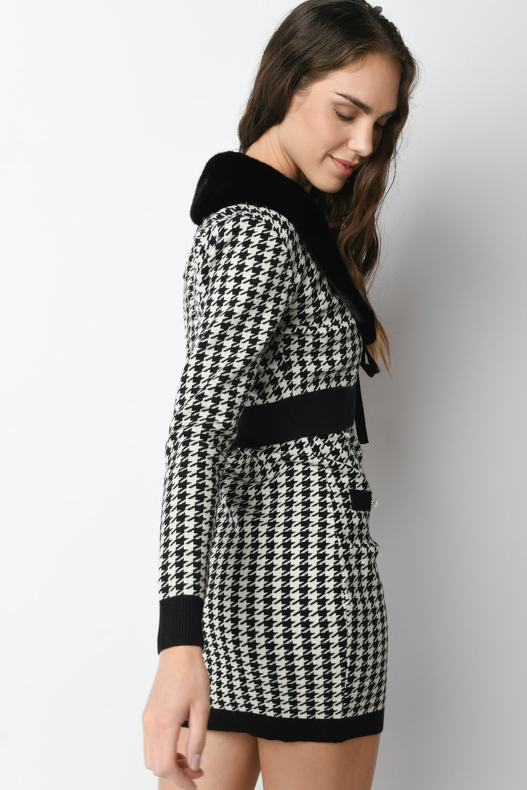 Cardigan crop pied-de-poule