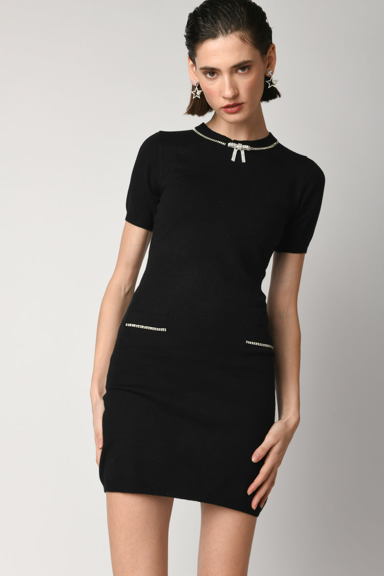 Mini abito con fiocchetto in strass