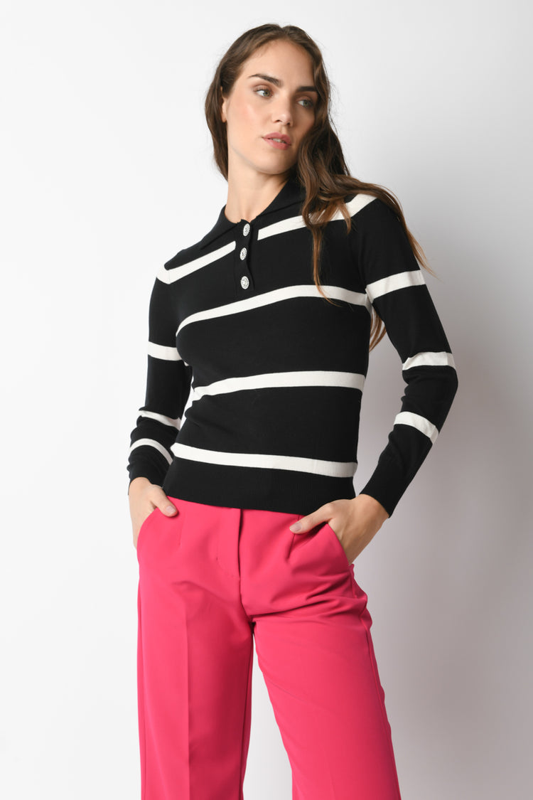 Polo a righe con bottoni gioiello