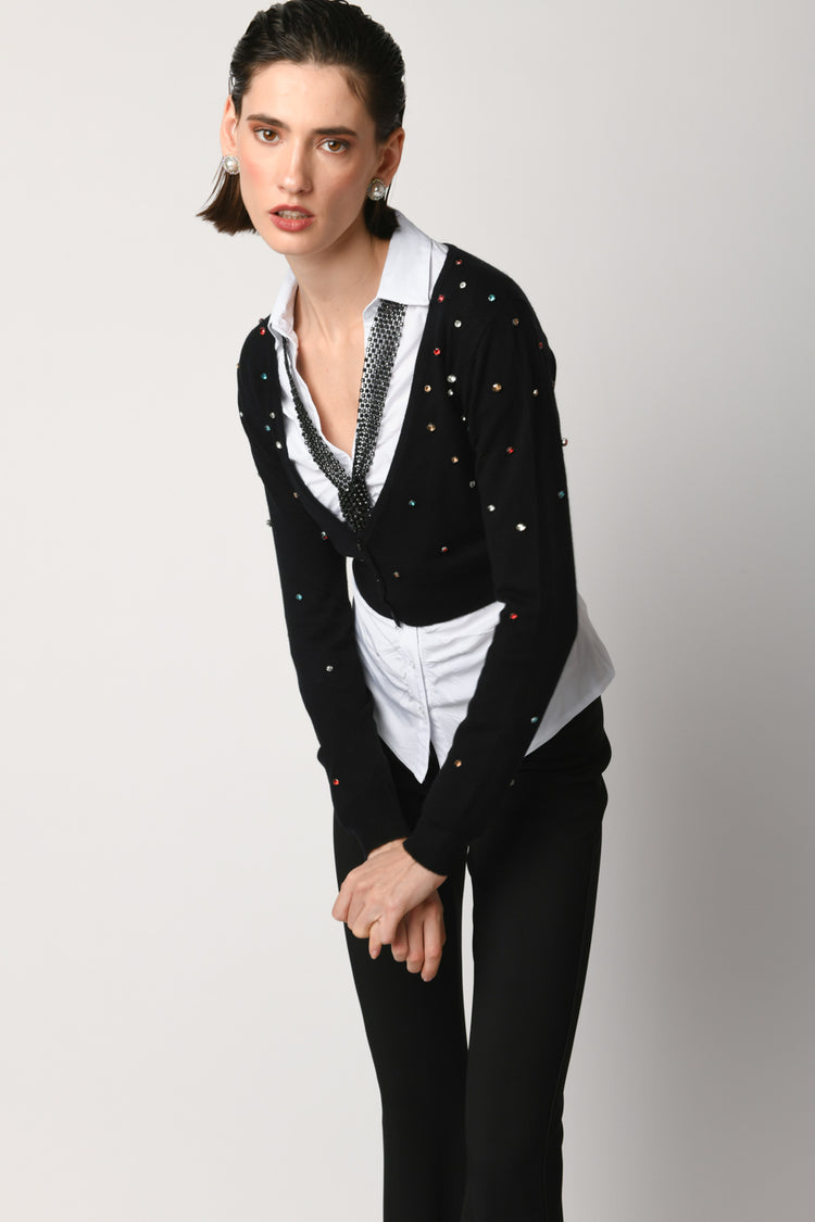 Cardigan crop con strass