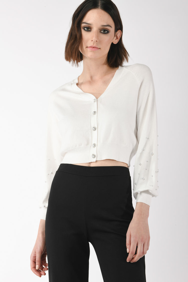 Cardigan crop con perline