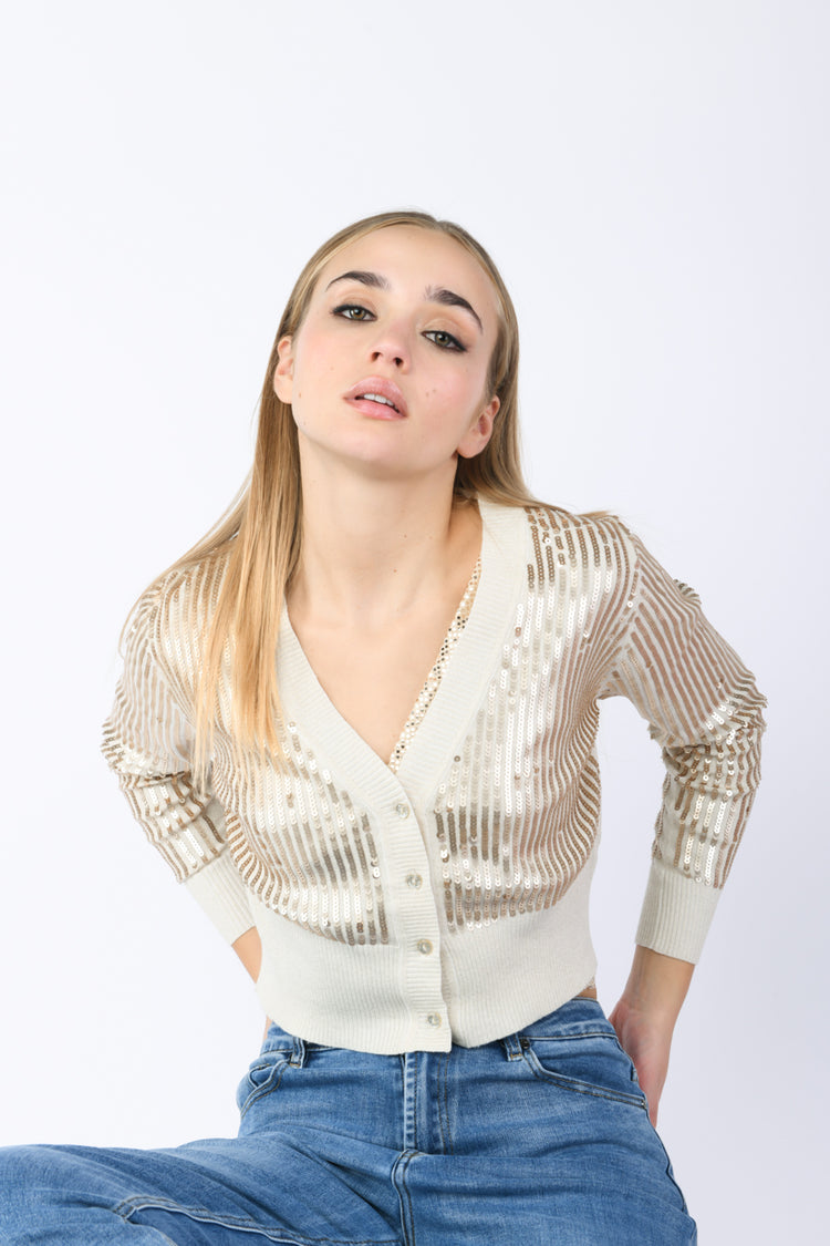 Cardigan crop con paillettes