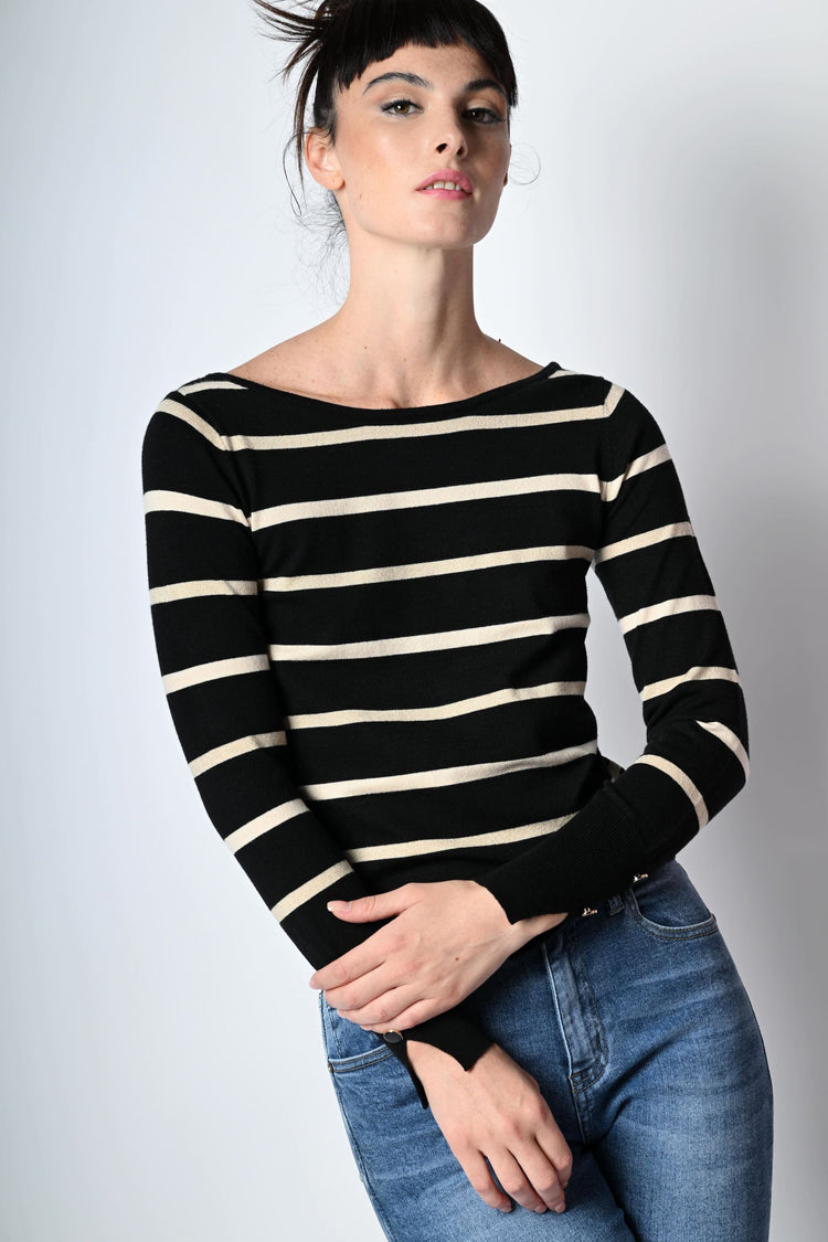 Pull a righe in maglia lurex