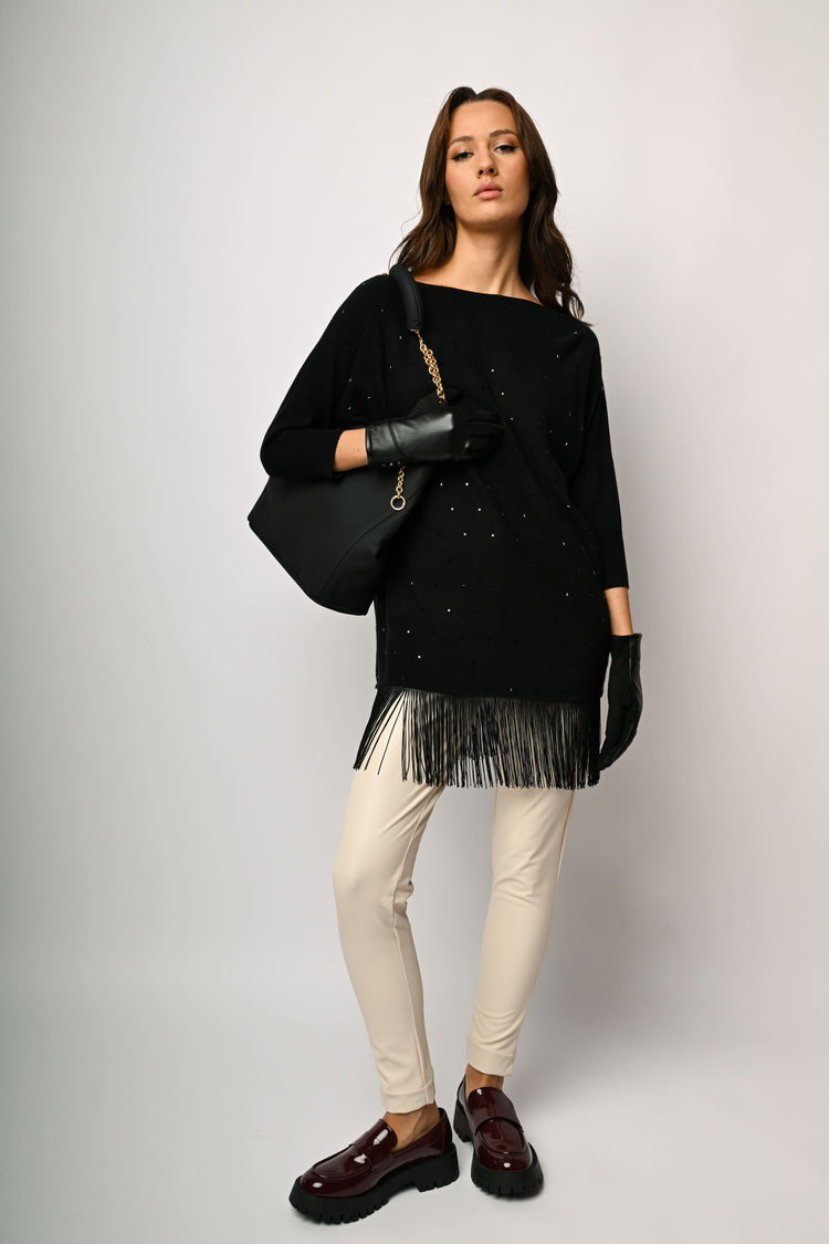 Pull con strass e frange