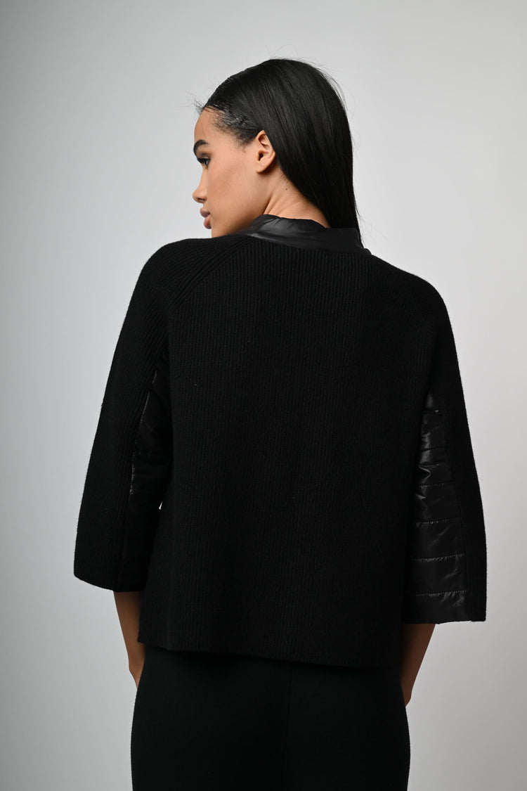 Giacca bi-materiale in nylon e maglia