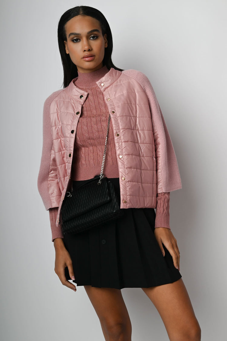 Giacca bi-materiale in nylon e maglia