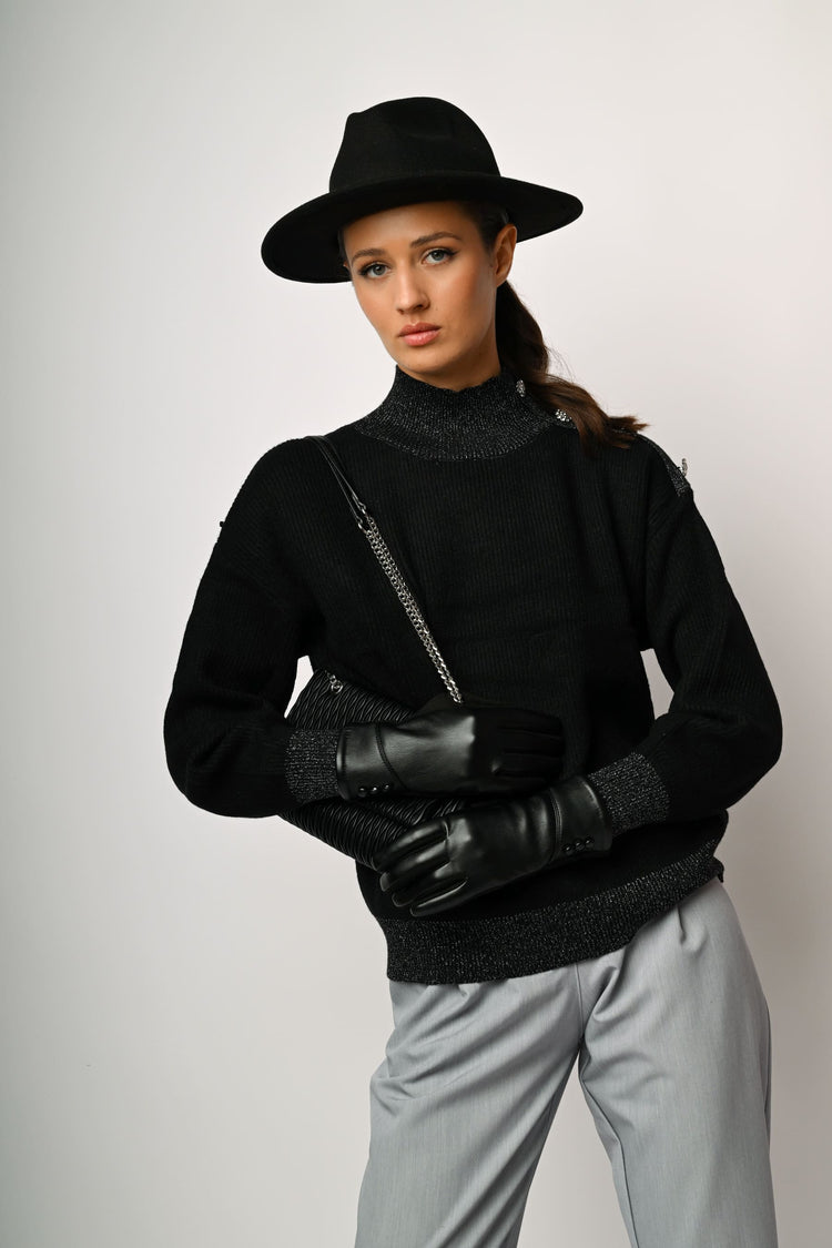 Lupetto con profili lurex e bottoni