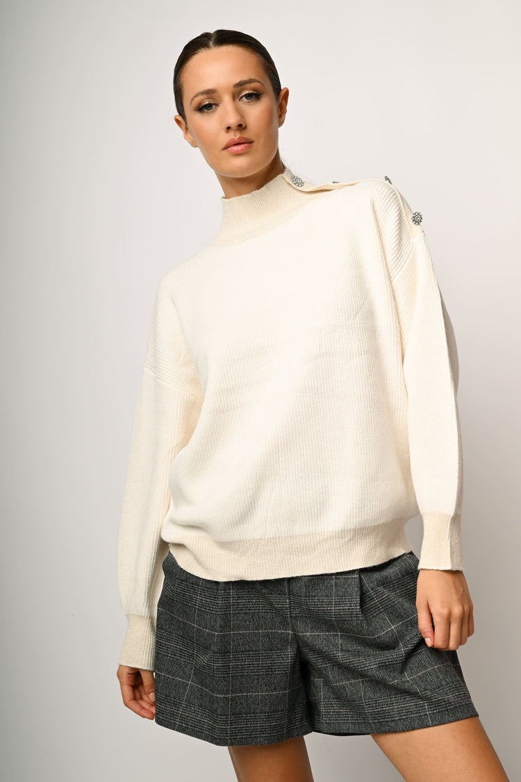 Lupetto con profili lurex e bottoni