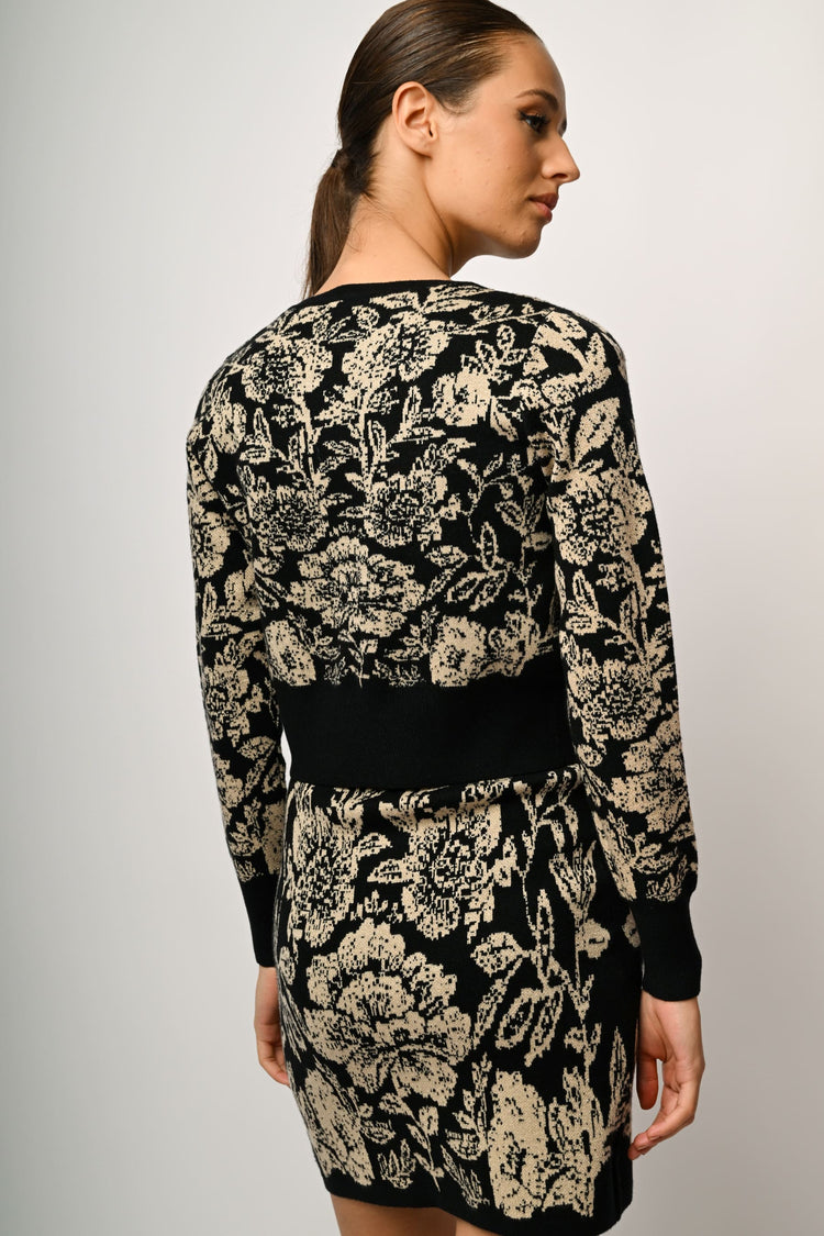 Cardigan crop in jacquard floreale