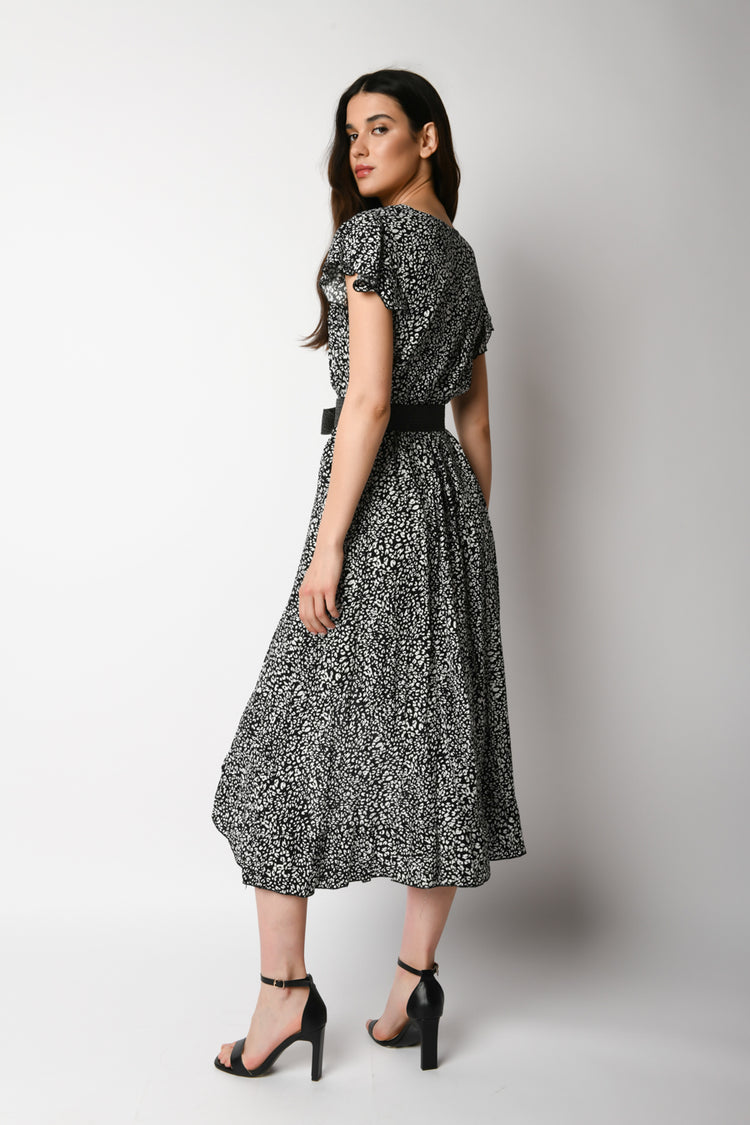 Abito asimmetrico a stampa micro floreale