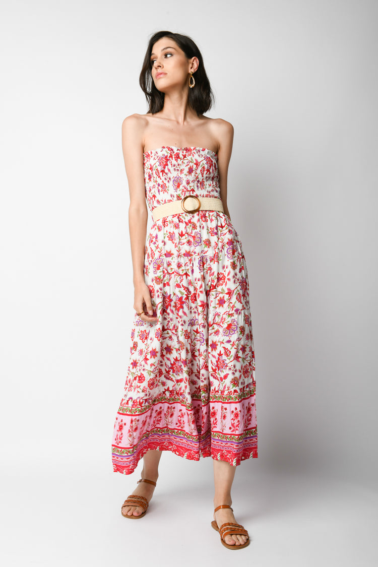 Abito lungo a stampa floreale con cintura