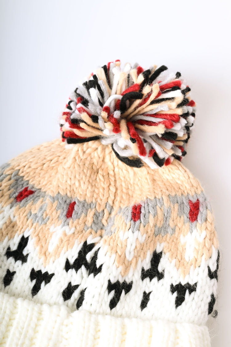 Cappello con pompon e motivo Faire Isle