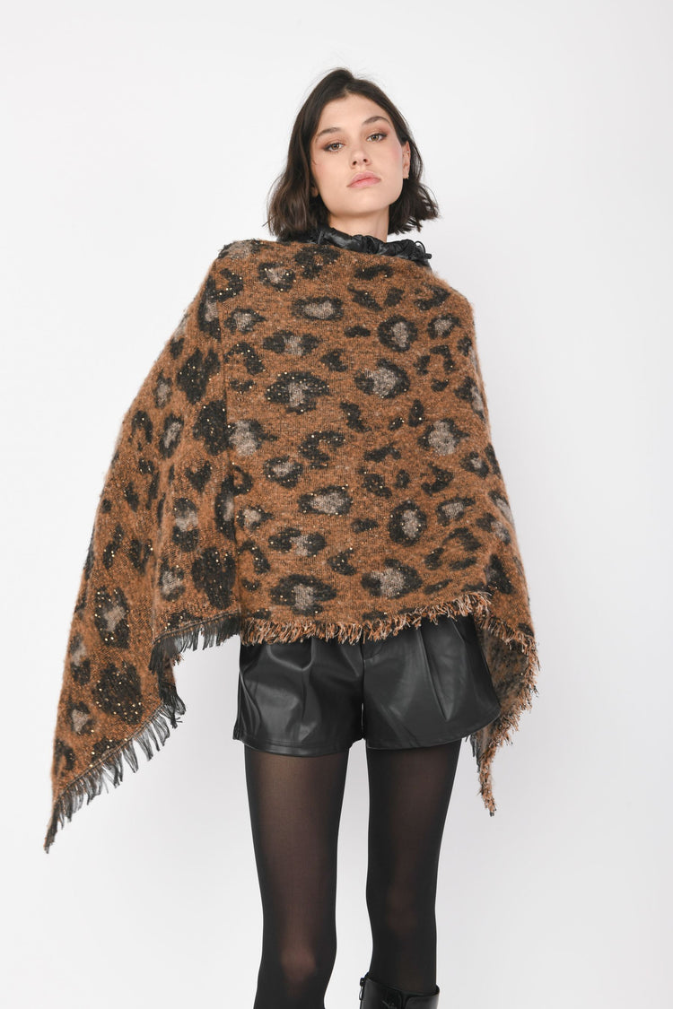 Poncho animalier con paillettes