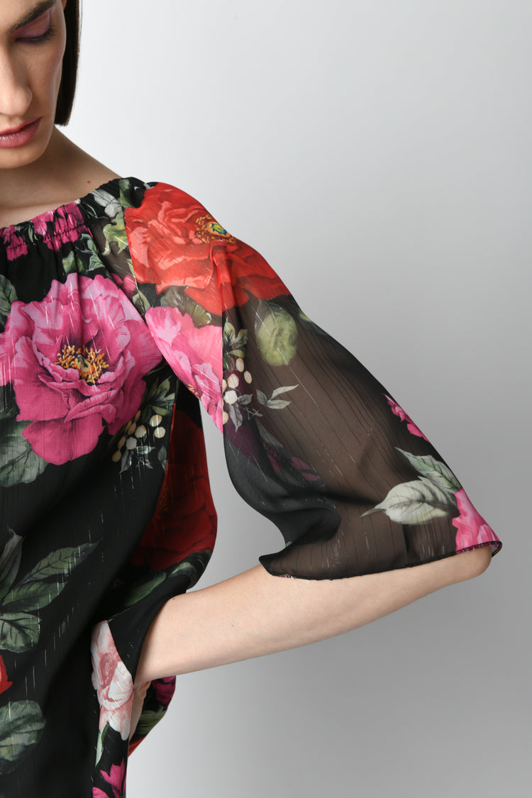 Blusa a stampa floreale lurex