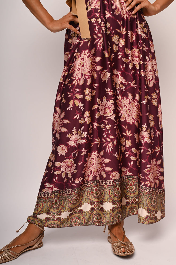 Abito lungo a kimono a stampa etnico-floreale