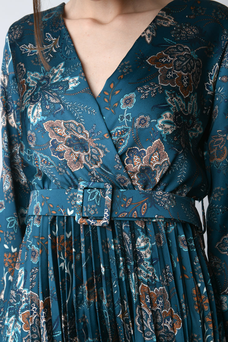 Abito plissé a stampa etnico-floreale