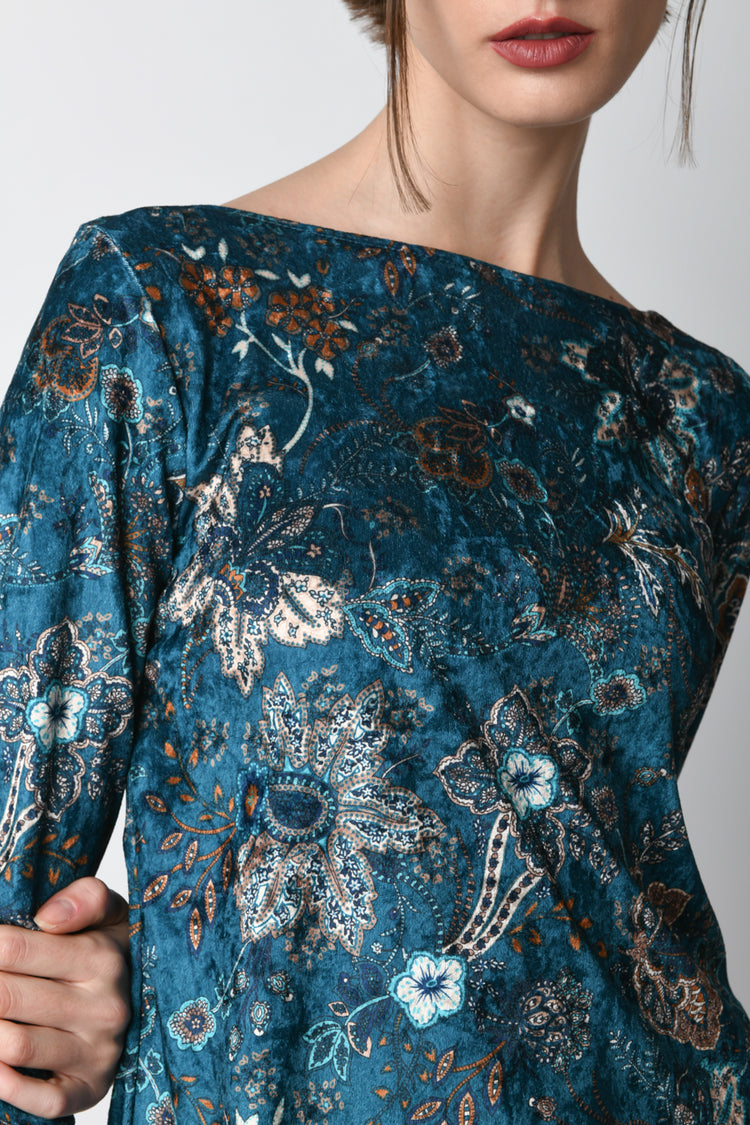 Mini abito in velluto a stampa floreale