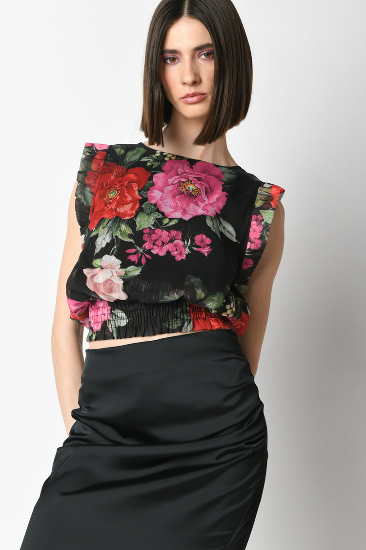 Top lurex a stampa floreale