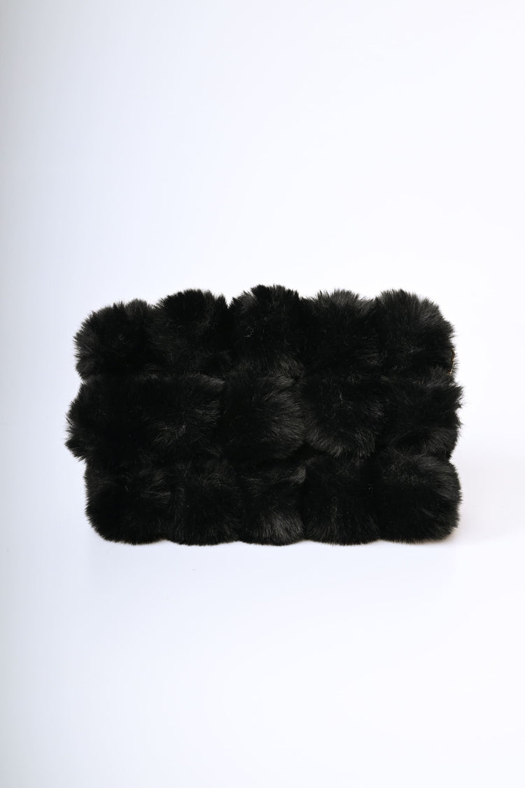 Borsa a pompon in faux fur