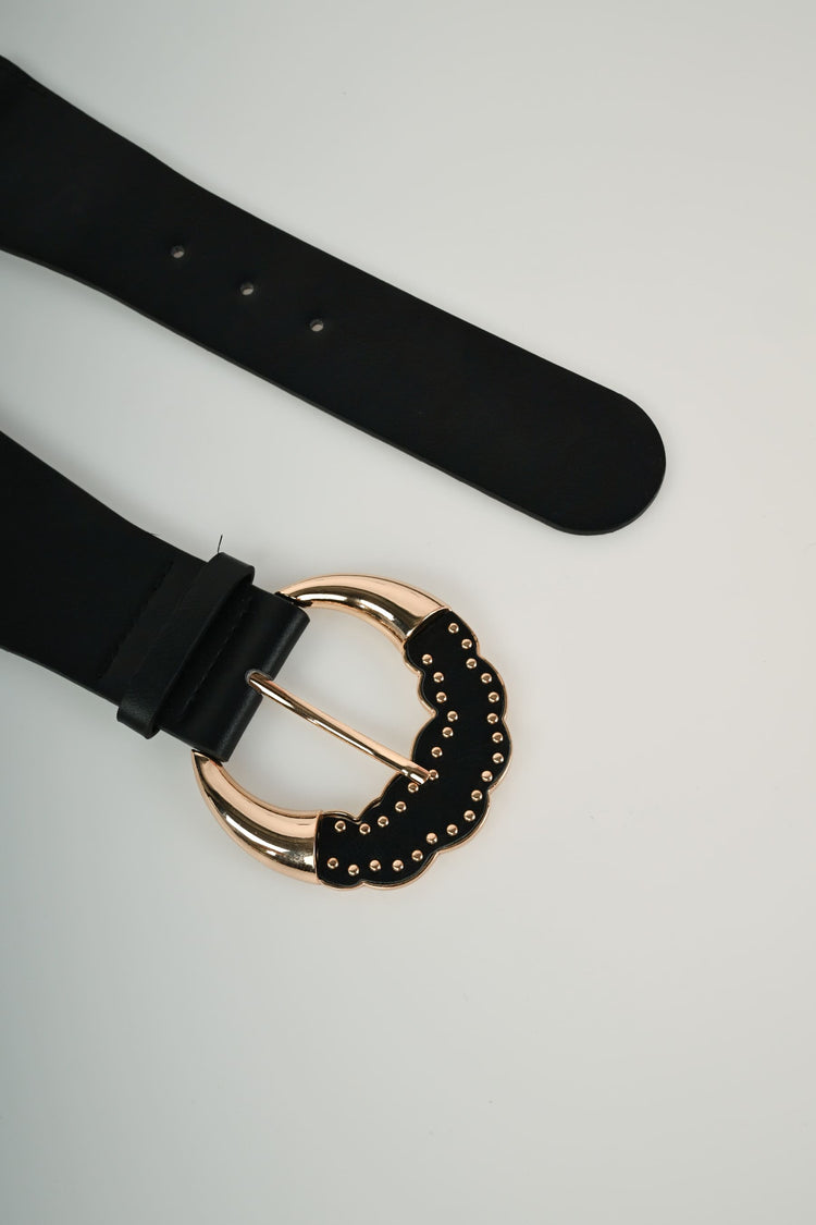 Cintura elastica con fibbia tonda e mini borchie