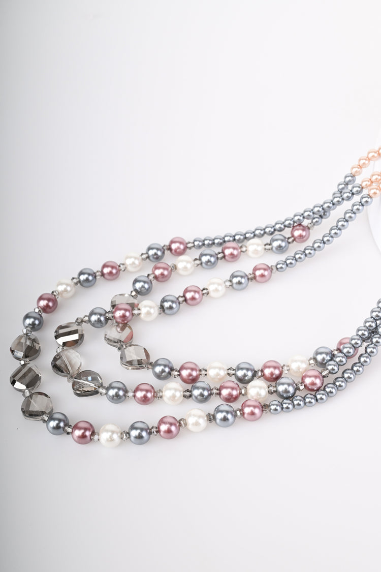 Collana doppi fili similperle tricolore