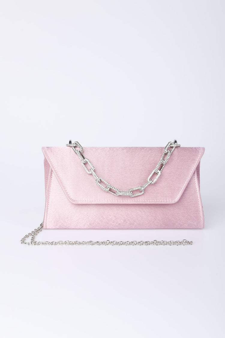 Pochette in raso con manico in strass