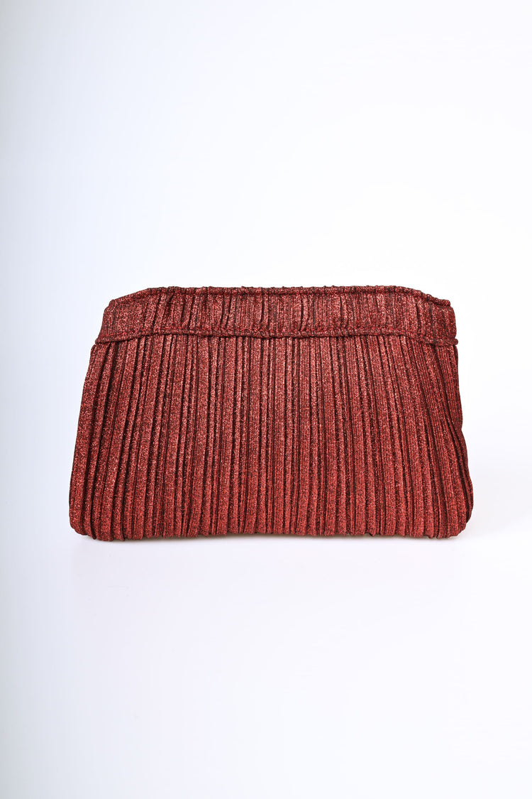 Pochette in plissé lamé con fiocco