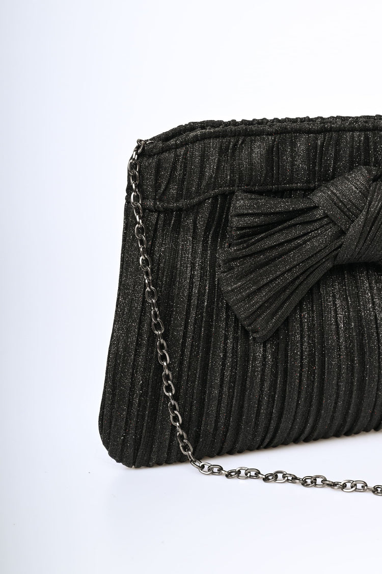 Pochette in plissé lamé con fiocco