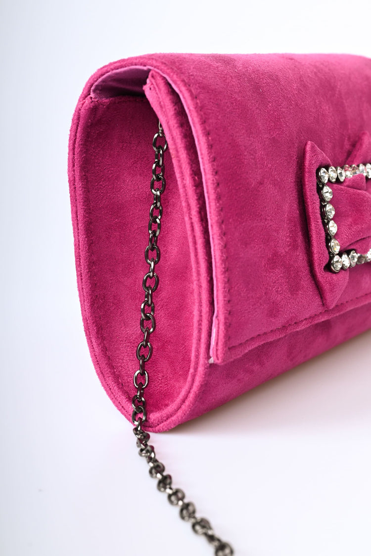 Borsa in faux suede con fibbia in strass