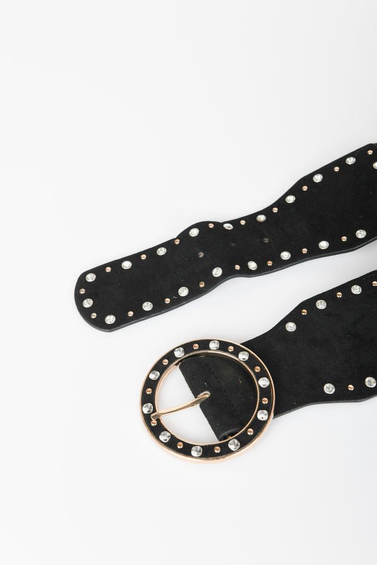 Cintura elastica con strass e borchie