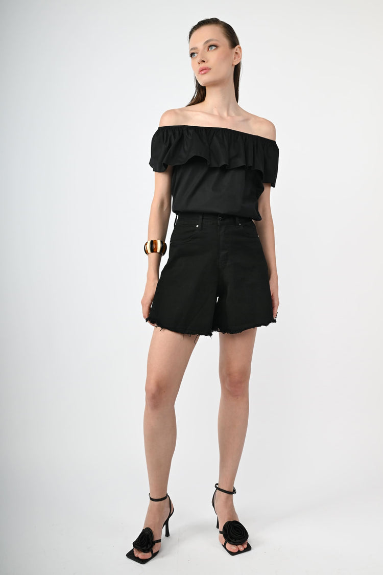 Top in cotone con volant