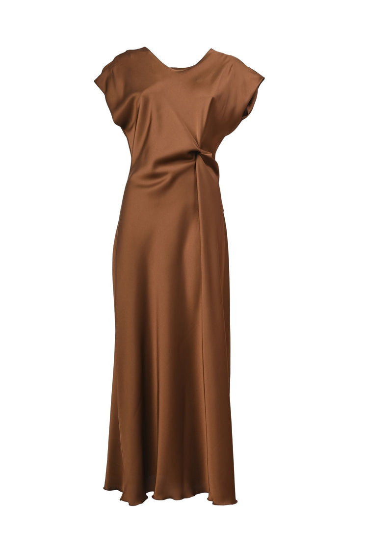 Abito midi in raso con nodo laterale