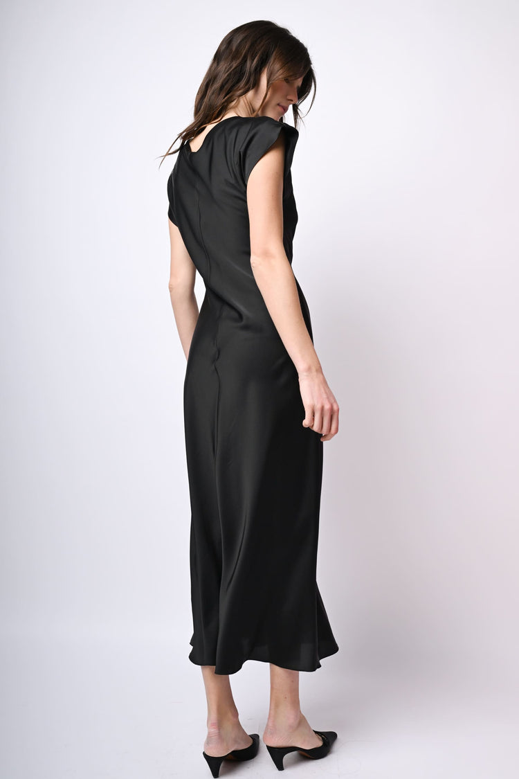 Abito midi in raso con nodo laterale