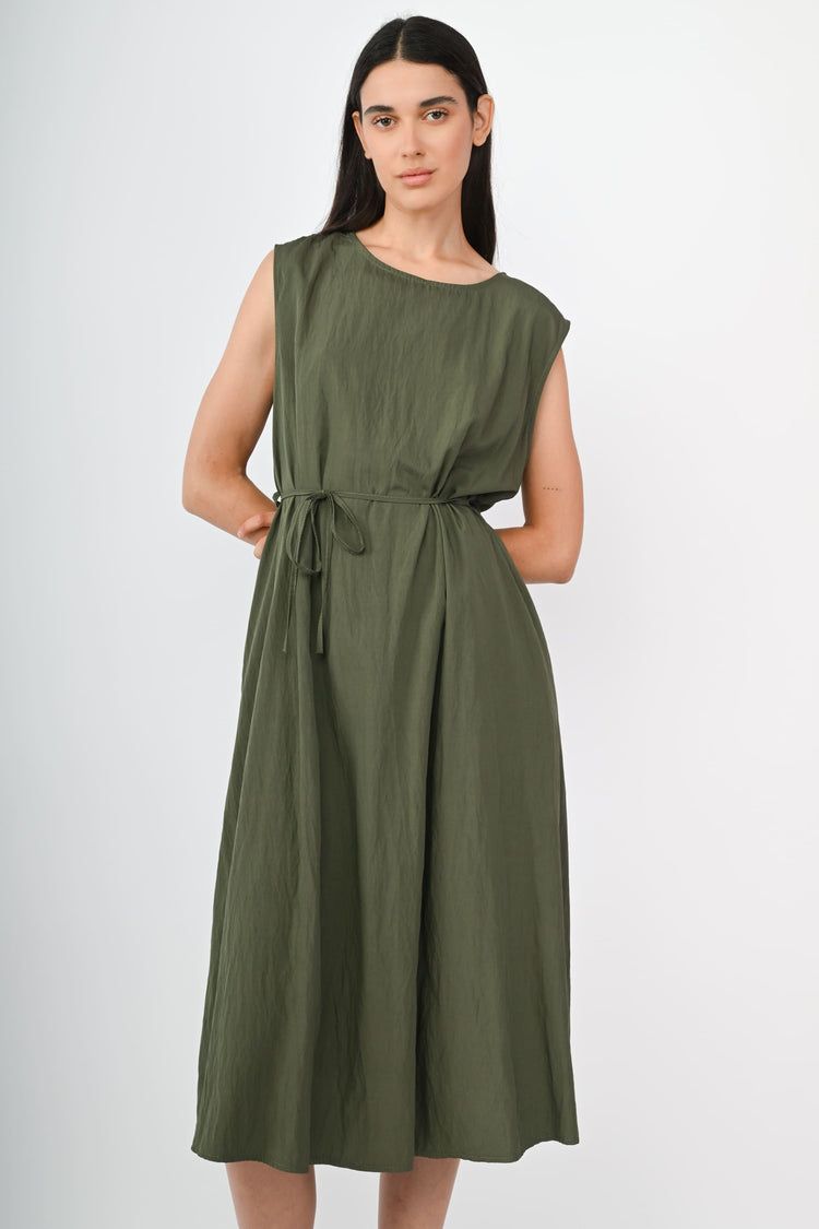 Abito midi misto viscosa con cinturino