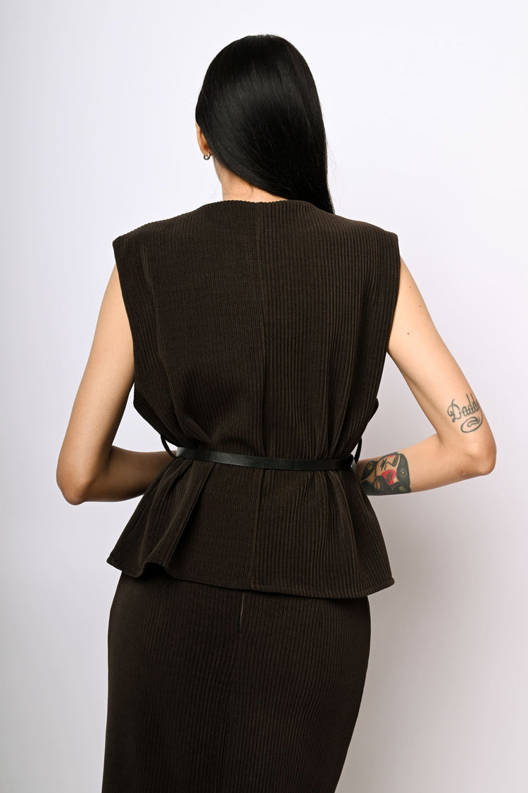 Top in velluto a coste con cintura