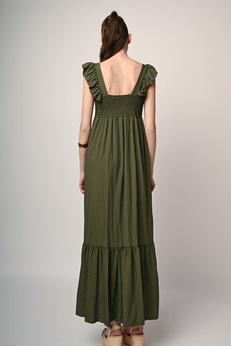 Abito lungo con rouches e punto smock