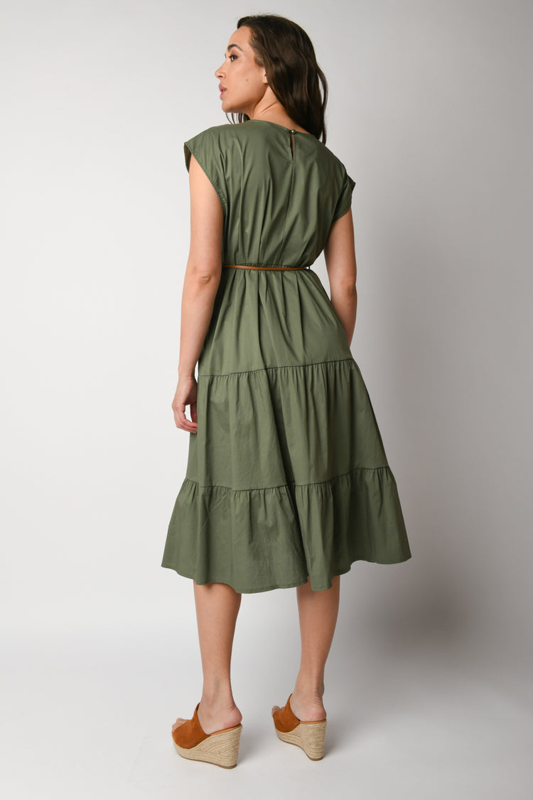 Abito midi a balze con cintura