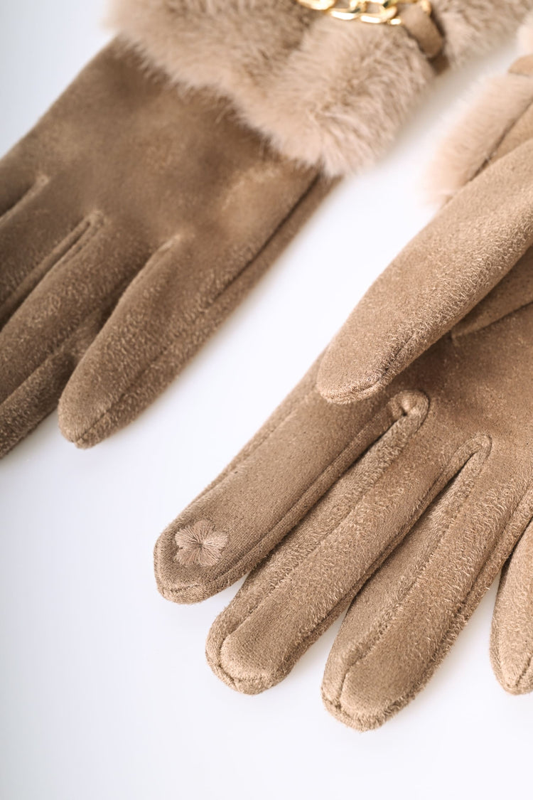 Guanti con polsino in faux fur e catenella