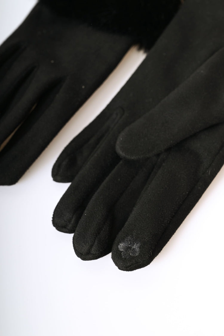 Guanti con polsino in faux fur e catenella