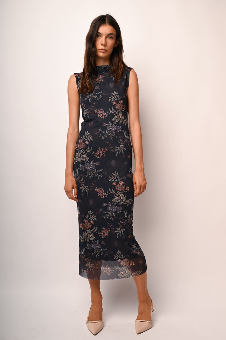 Abito midi in tulle a stampa floreale