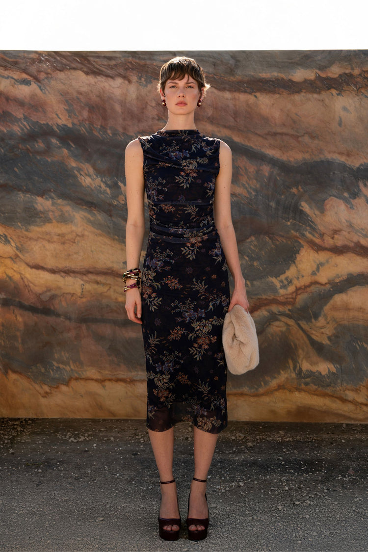 Abito midi in tulle a stampa floreale