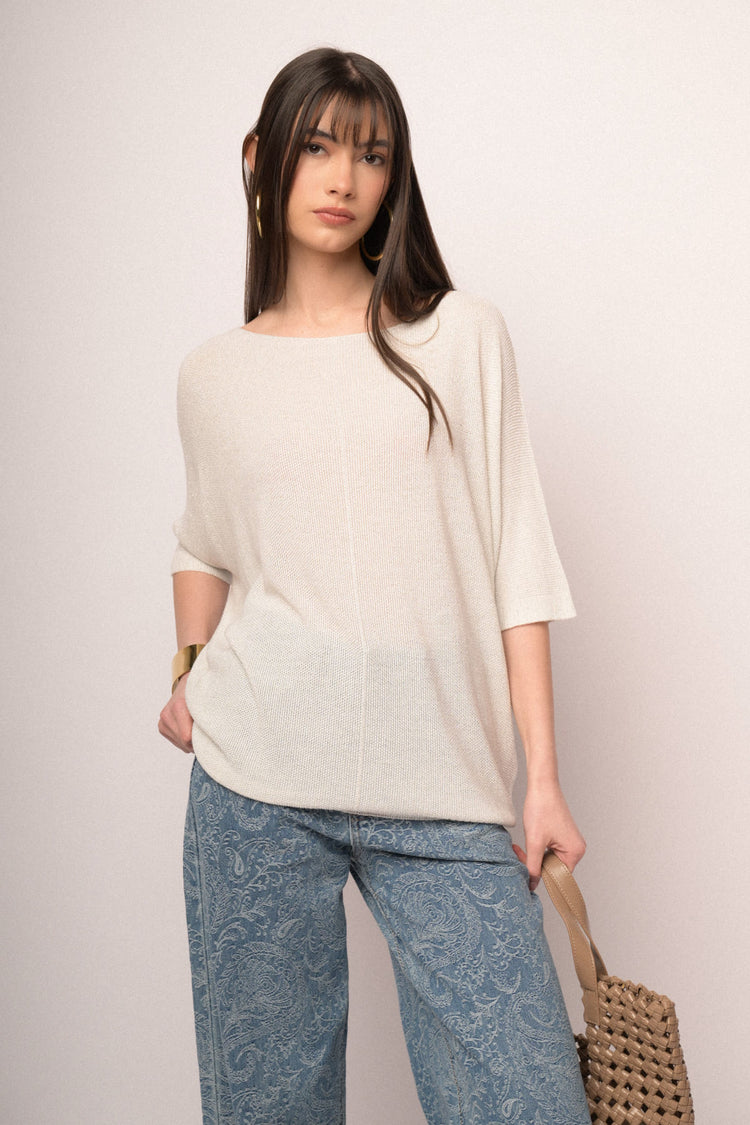 Pullover oversize in maglia lurex bianca