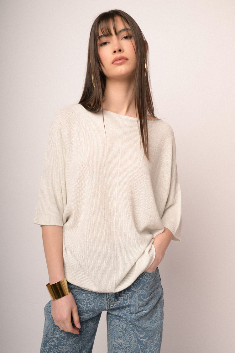 Pullover oversize in maglia lurex bianca