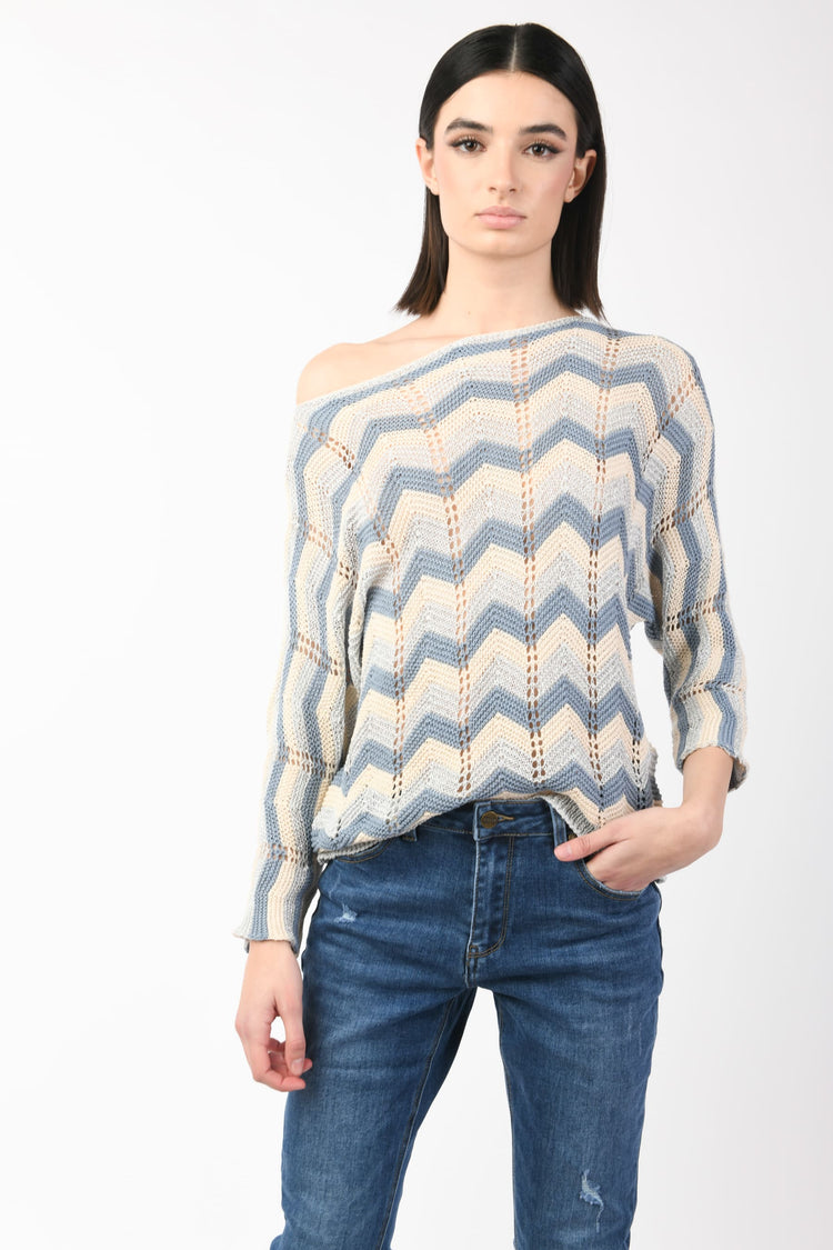 Pull in maglia lamé a zig-zag